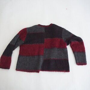 Vintage Christopher Banks Red Gray Colorblock Fuzzy Knit Button Cardigan XL